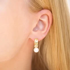 Enamel Avaya Pearl creoler i forgyldt sølv