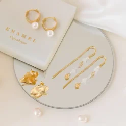 Enamel Avaya Pearl creoler i forgyldt sølv