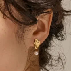 Enamel Caia Small perle øreringe i forgyldt sølv