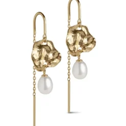 Enamel Kai Pearl perle kæde øreringe i forgyldt sølv