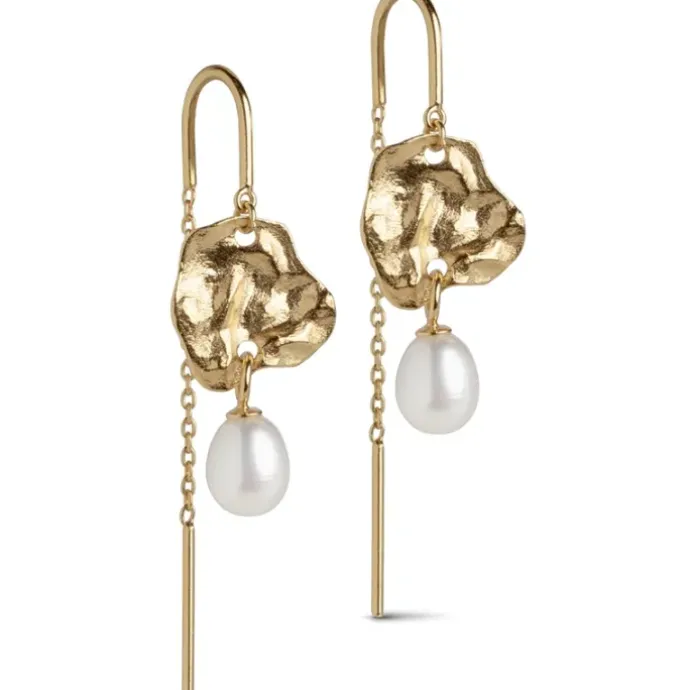 Enamel Kai Pearl perle kæde øreringe i forgyldt sølv