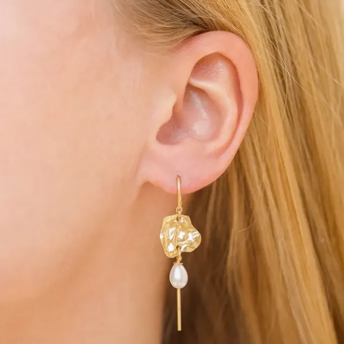Enamel Kai Pearl perle kæde øreringe i forgyldt sølv