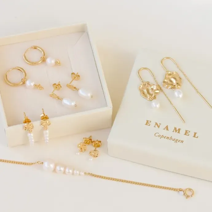 Enamel Kai Pearl perle kæde øreringe i forgyldt sølv