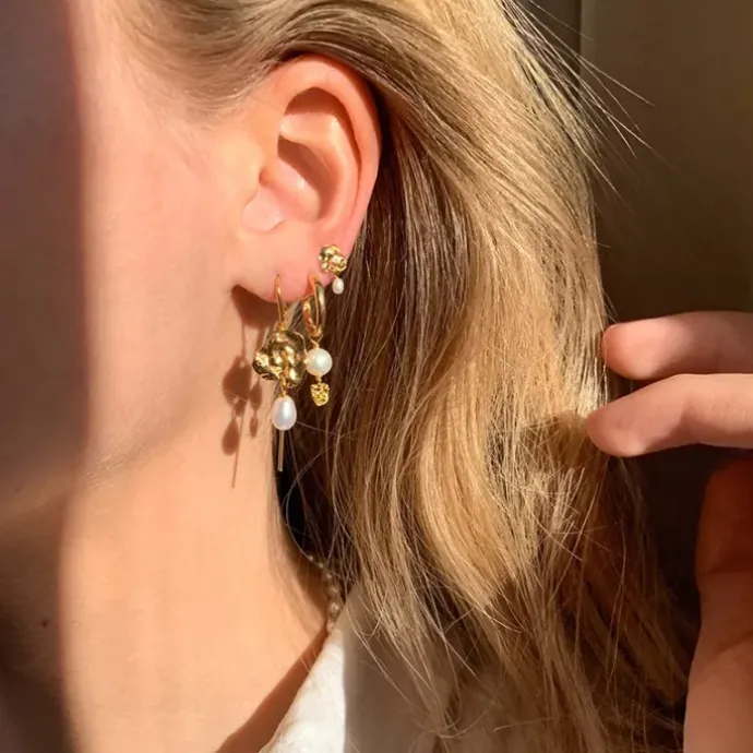 Enamel Kai Pearl perle kæde øreringe i forgyldt sølv