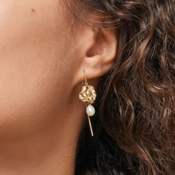 Enamel Kai Pearl perle kæde øreringe i forgyldt sølv
