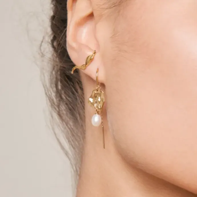 Enamel Kai Pearl perle kæde øreringe i forgyldt sølv