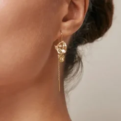 Enamel Kim lange kæde øreringe i forgyldt sølv