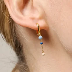 Enamel Lola Bold Marine creoler i forgyldt sølv blå emalje