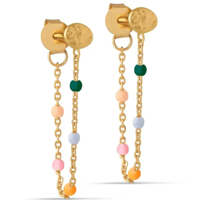 Enamel Lola Dreamy kæde øreringe i forgyldt sølv multifarvet emalje