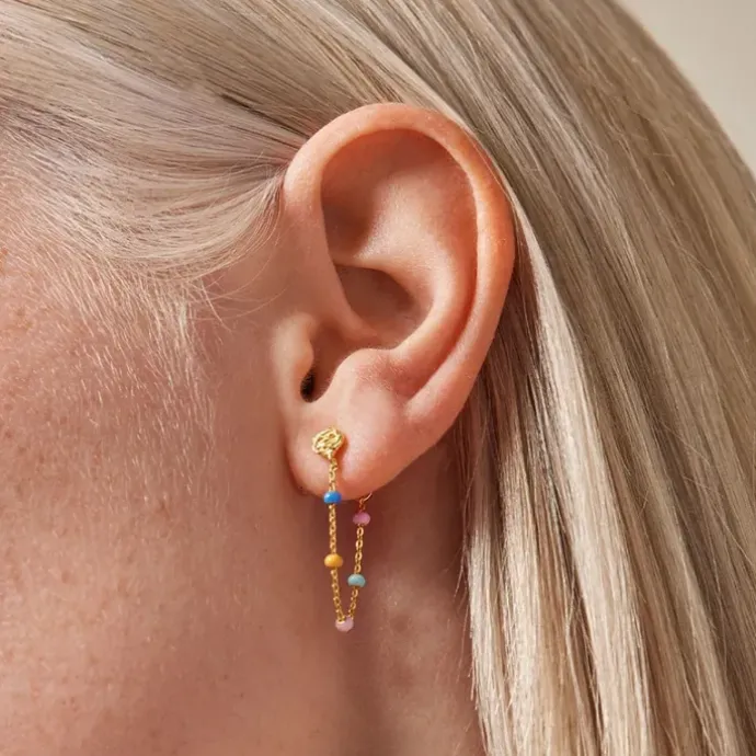Enamel Lola Lolly kæde øreringe i forgyldt sølv multifarvet emalje