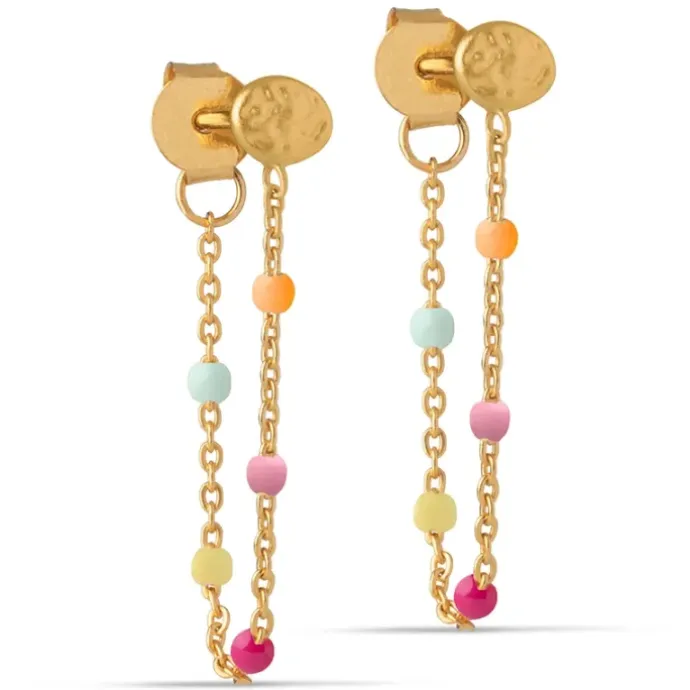 Enamel Lola Rainbow kæde øreringe i forgyldt sølv regnbuefarvet emalje