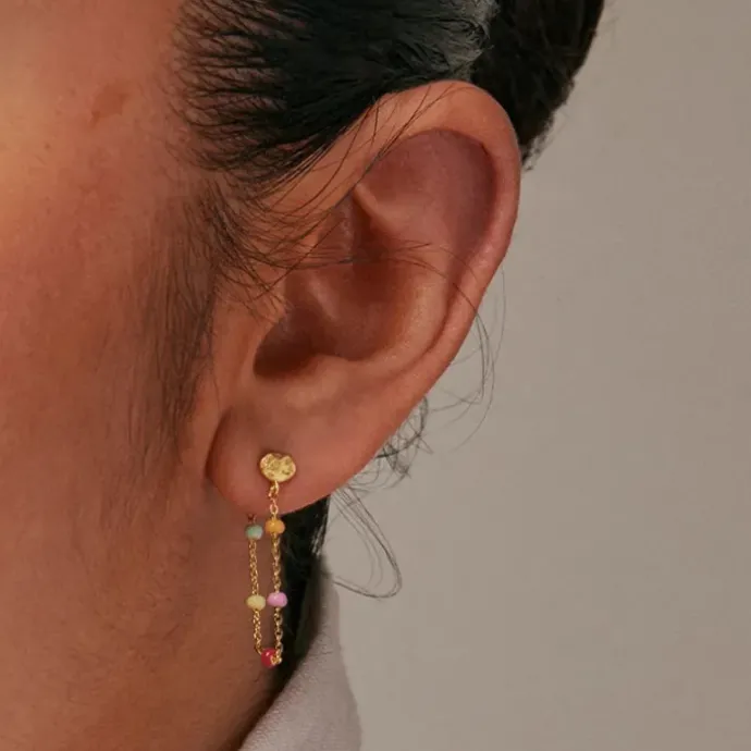 Enamel Lola Rainbow kæde øreringe i forgyldt sølv regnbuefarvet emalje