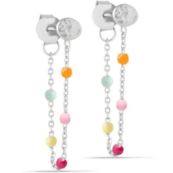 Enamel Lola Rainbow kæde øreringe i sølv regnbuefarvet emalje