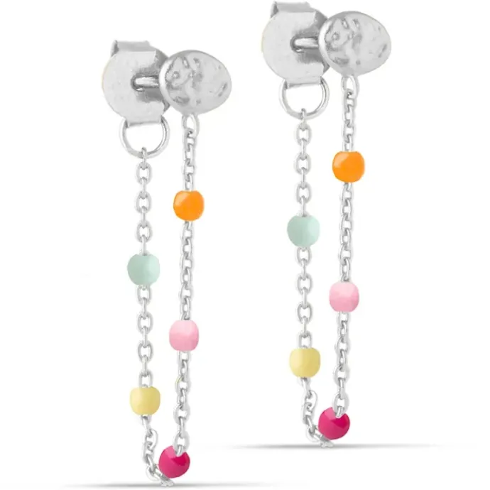 Enamel Lola Rainbow kæde øreringe i sølv regnbuefarvet emalje