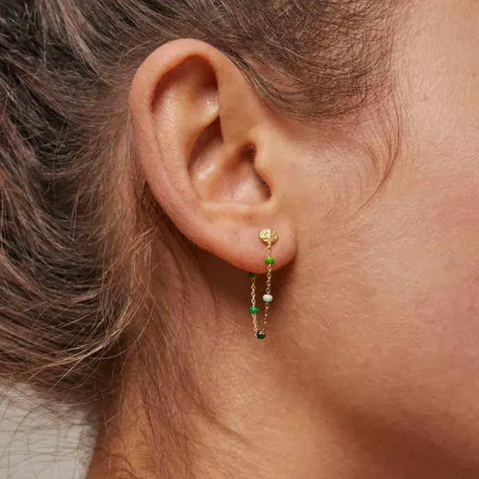 Enamel Lola Spring kæde øreringe i forgyldt sølv grøn emalje