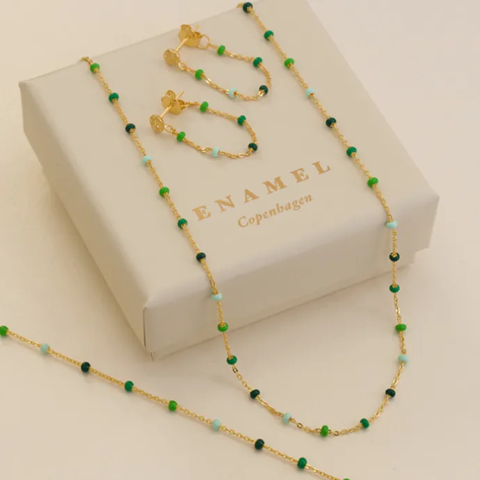 Enamel Lola Spring kæde øreringe i forgyldt sølv grøn emalje