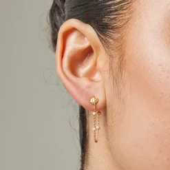 Enamel Lola Tropical kæde øreringe i forgyldt sølv lyserød emalje