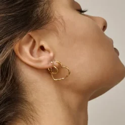 Enamel Organic Heart Medium øreringe i forgyldt sølv