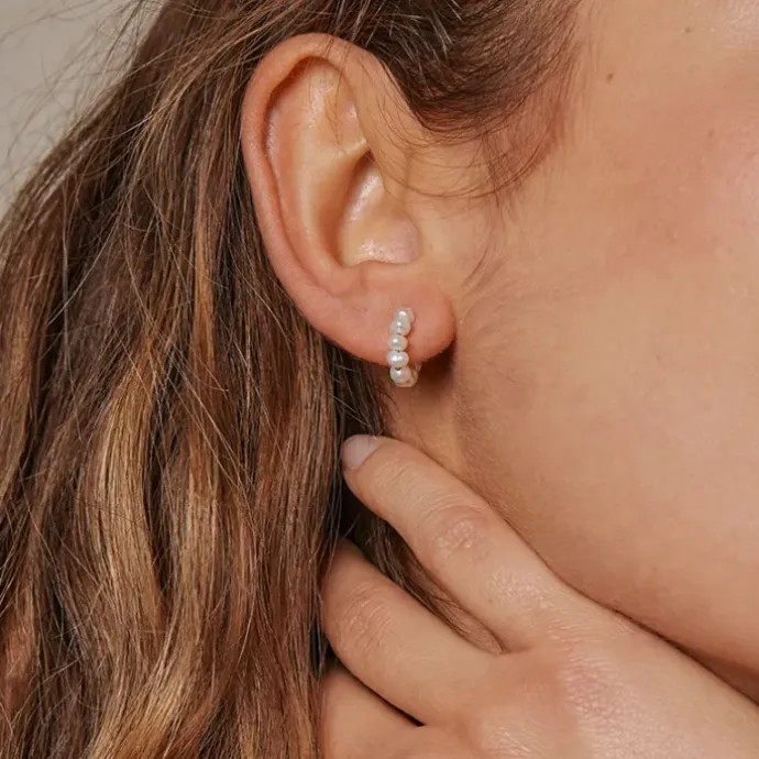 Enamel Pearlie Mini halvcreoler i forgyldt sølv