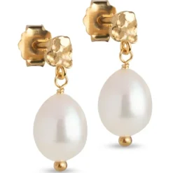 Enamel Poe Pearl perle øreringe i forgyldt sølv