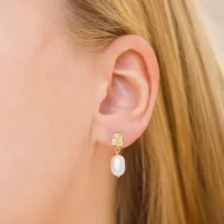 Enamel Poe Pearl perle øreringe i forgyldt sølv