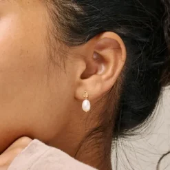 Enamel Poe Pearl perle øreringe i forgyldt sølv