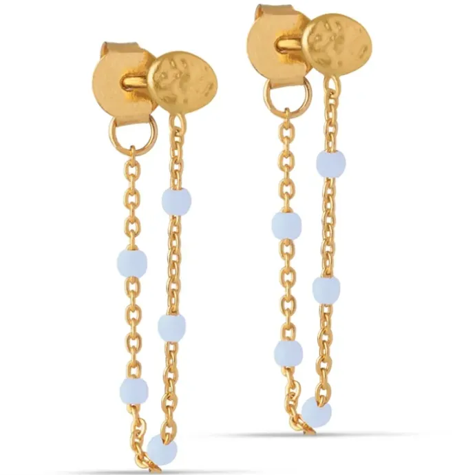 Enamel Sky Lola Sky kæde øreringe i forgyldt sølv blå emalje