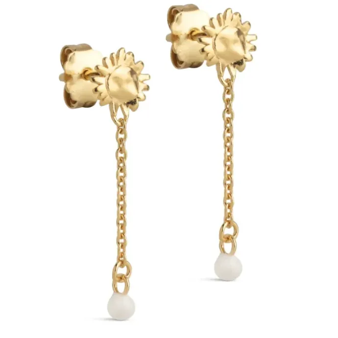 Enamel Sunshine Drop Daisy øreringe i forgyldt sølv hvid emalje