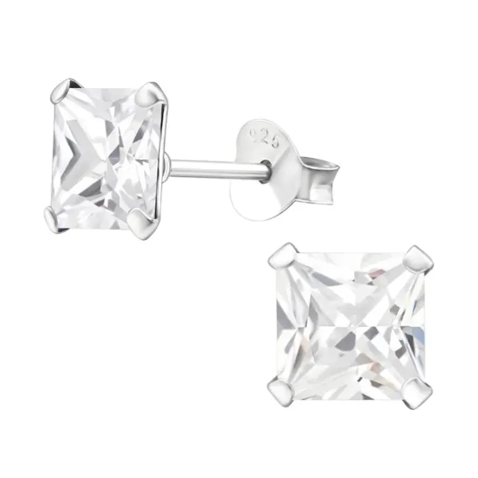 Firkantet 6 x 6 mm øreringe i sølv