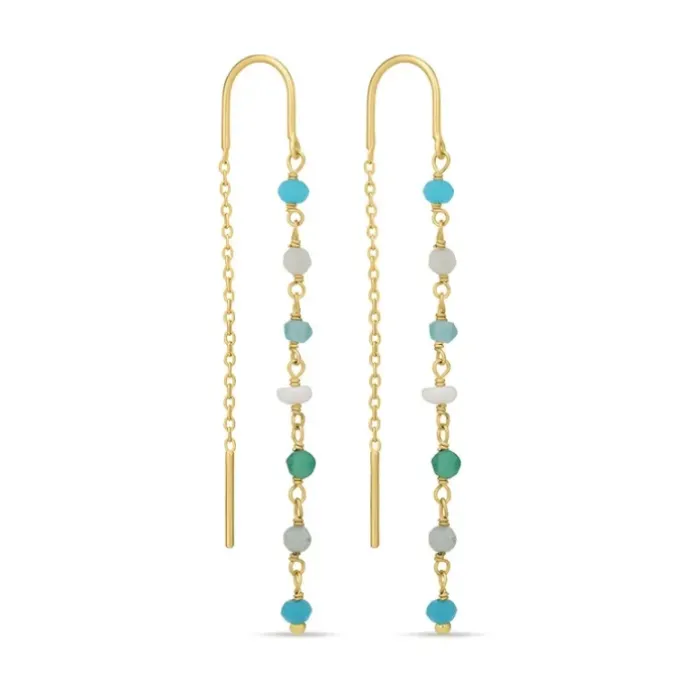 Grøn kæde øreringe i forgyldt sølv