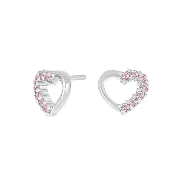 Hjerte øreringe i sølv pink zirkon
