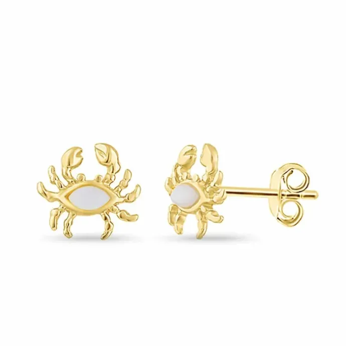Krabbe perlemor ørestikker i forgyldt sølv