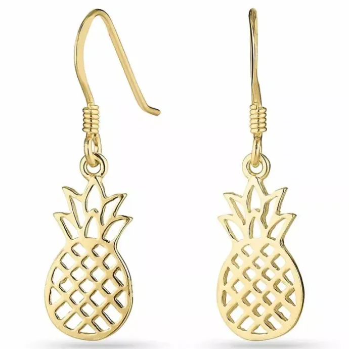 Lange ananas øreringe i forgyldt sølv