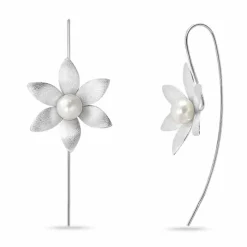 Lange blomster perle ørekroge i sølv