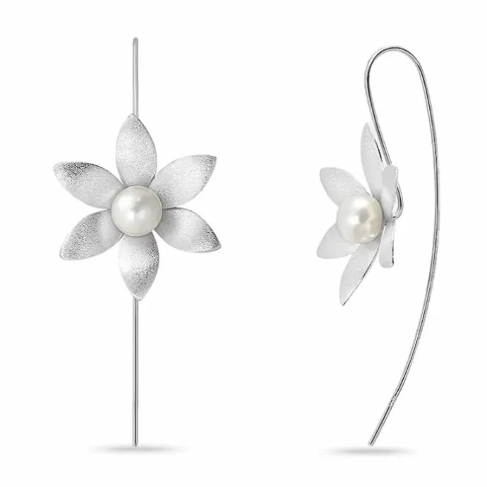 Lange blomster perle ørekroge i sølv