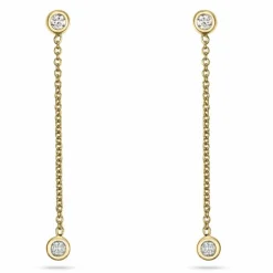 Lange diamant øreringe i 14 karat guld med diamant