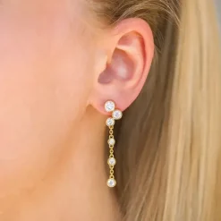 Lange zirkon øreringe i forgyldt sølv - Bubbly Sparkle