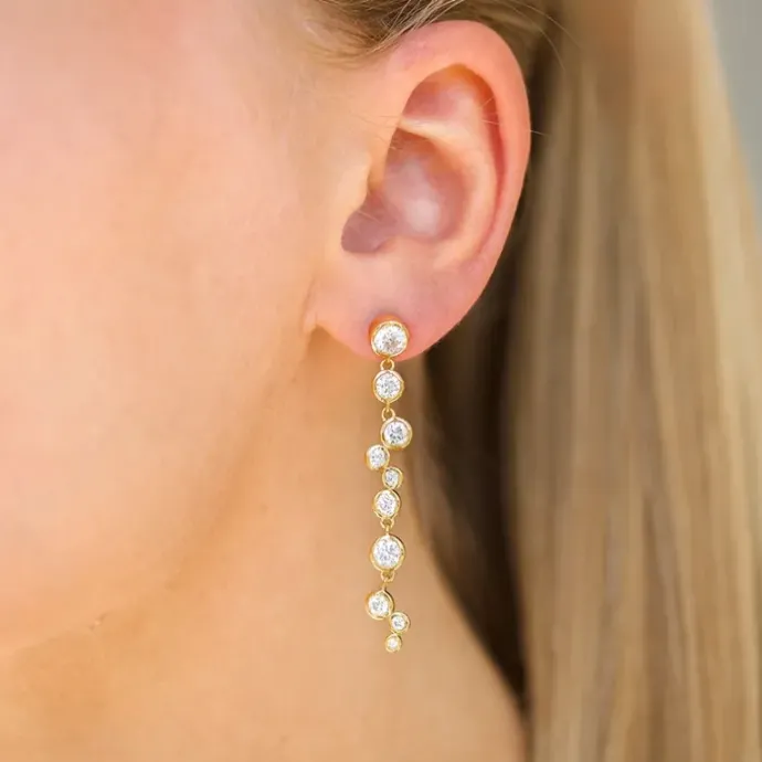 Lange zirkon øreringe i forgyldt sølv - Bubbly Sparkle