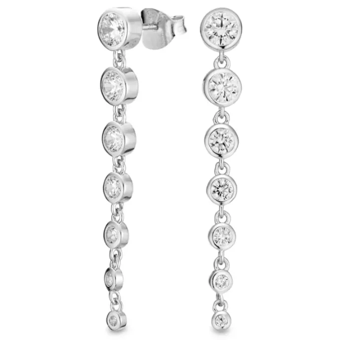 Lange zirkon øreringe i sølv - Bubbly Sparkle