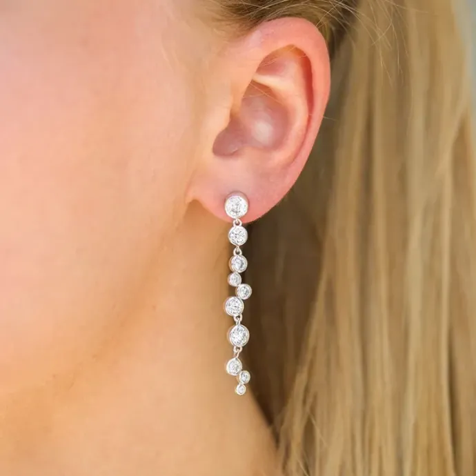 Lange zirkon øreringe i sølv - Bubbly Sparkle