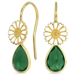 Marguerit grøn onyks ørekroge i forgyldt sølv