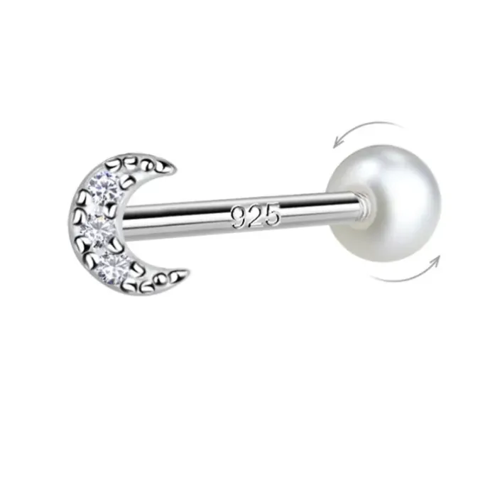 Måne zirkon helix piercing i sølv