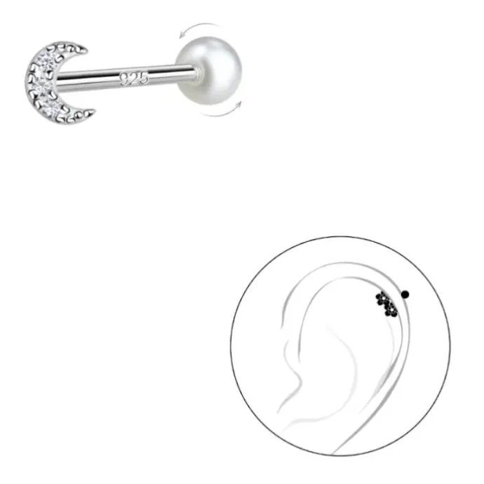 Måne zirkon helix piercing i sølv