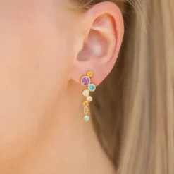 Multifarvet zirkon øreringe i forgyldt sølv - Bubbly Twist