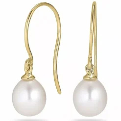 Ovale 7 - 8 mm aaa-graded ferskvandsperle øreringe i 14 karat guld med