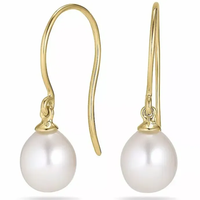 Ovale 7 - 8 mm aaa-graded ferskvandsperle øreringe i 14 karat guld med