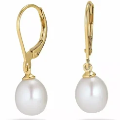 Ovale 7 - 8 mm aaa-graded ferskvandsperle øreringe i 14 karat guld med
