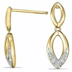 Ovale diamant øreringe i 14 karat guld og hvidguld med diamant