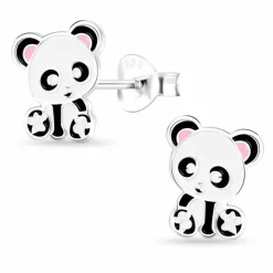 Panda børneøreringe i sølv