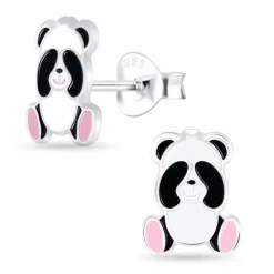 Panda emalje børneøreringe i sølv